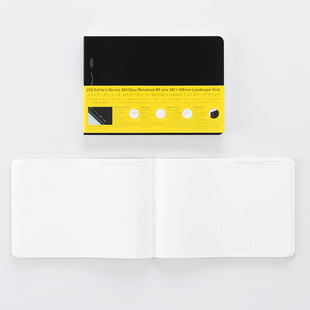 Stalogy - 365 Days Notebook B6 Landscape Black - Grid-Notitieboek-DutchMills