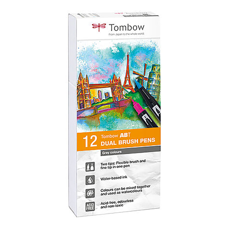 Tombow - ABT Dual Brush Pens (set van 12) - Grey Colours-Stift-DutchMills