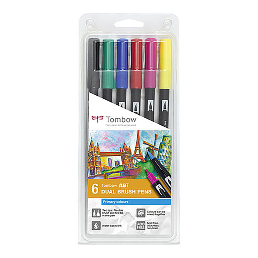 Tombow - ABT Dual Brush Pens (set van 6) - Primary Colours-Stift-DutchMills