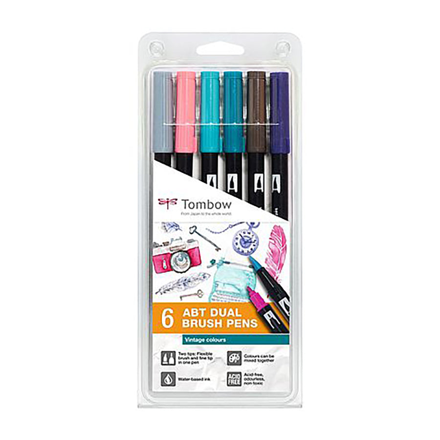 Tombow - ABT Dual Brush Pens (set van 6) - Vintage Colours-Stift-DutchMills
