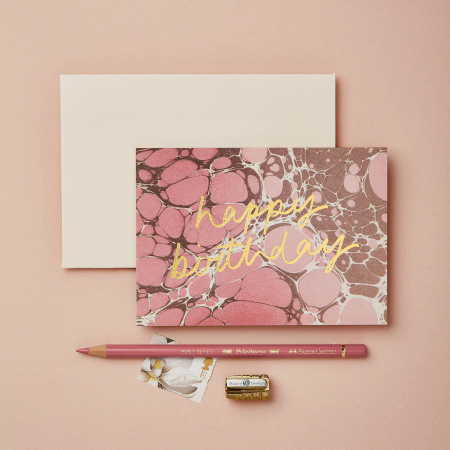 Wanderlust Paper Co. - Pink Marble 'Happy Birthday'-Kaart-DutchMills