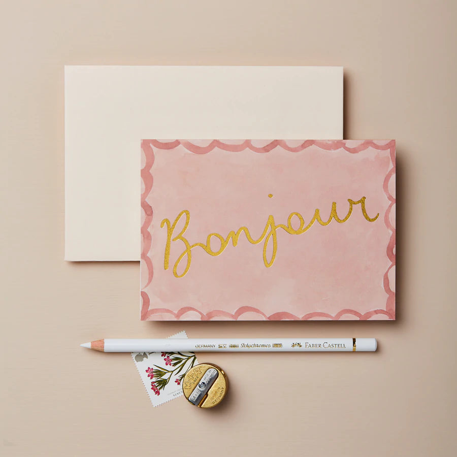 Wanderlust Paper Co. - Pink Scallop 'Bonjour'-Kaart-DutchMills