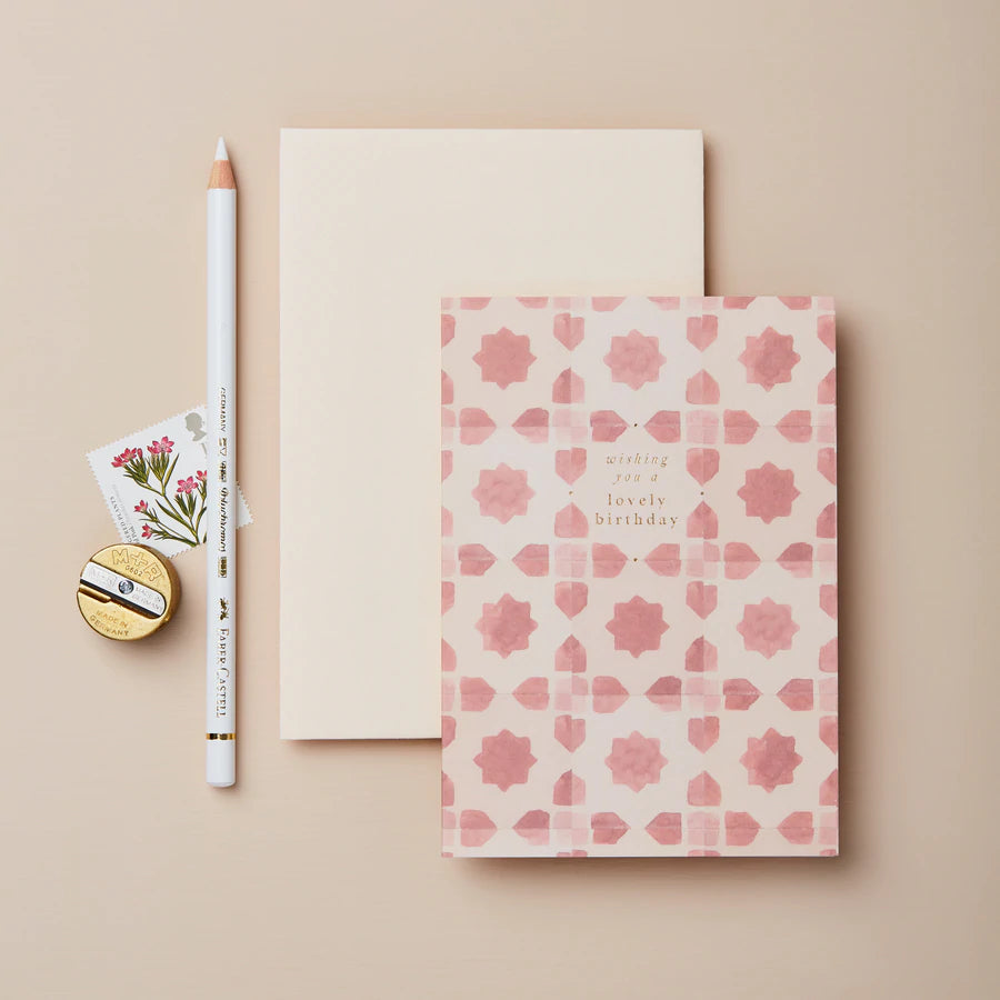 Wanderlust Paper Co. - Pink Tiles 'Wishing You A Lovely Birthday'-Kaart-DutchMills