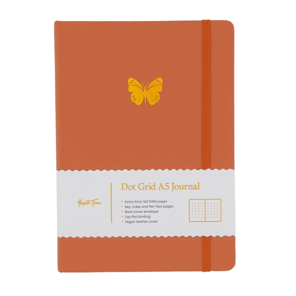 Yop & Tom - A5 Dot Grid Journal - Butterfly - Burnt Orange-Notitieboek-DutchMills