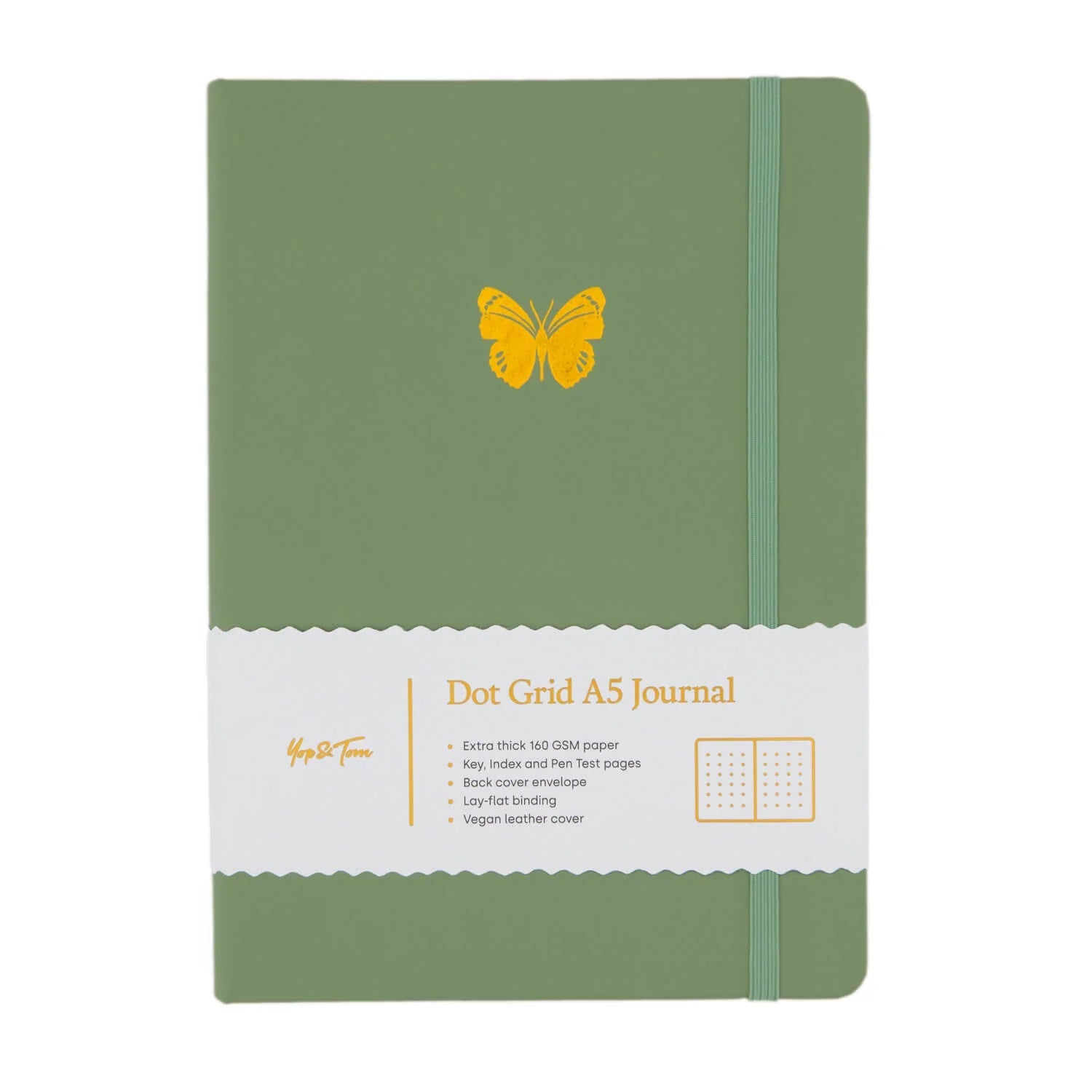 Yop & Tom - A5 Dot Grid Journal - Butterfly - Sage Green-Notitieboek-DutchMills