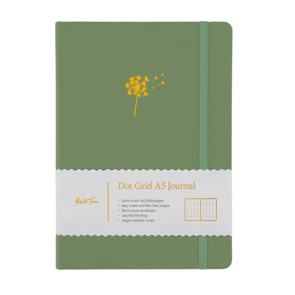 Yop & Tom - A5 Dot Grid Journal - Dandelion - Sage Green-Notitieboek-DutchMills
