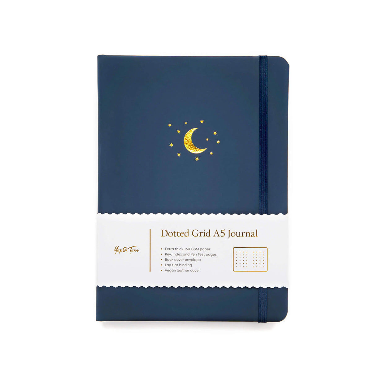 Yop & Tom - A5 Dot Grid Journal - Moon and Stars - Midnight Blue-Notitieboek-DutchMills